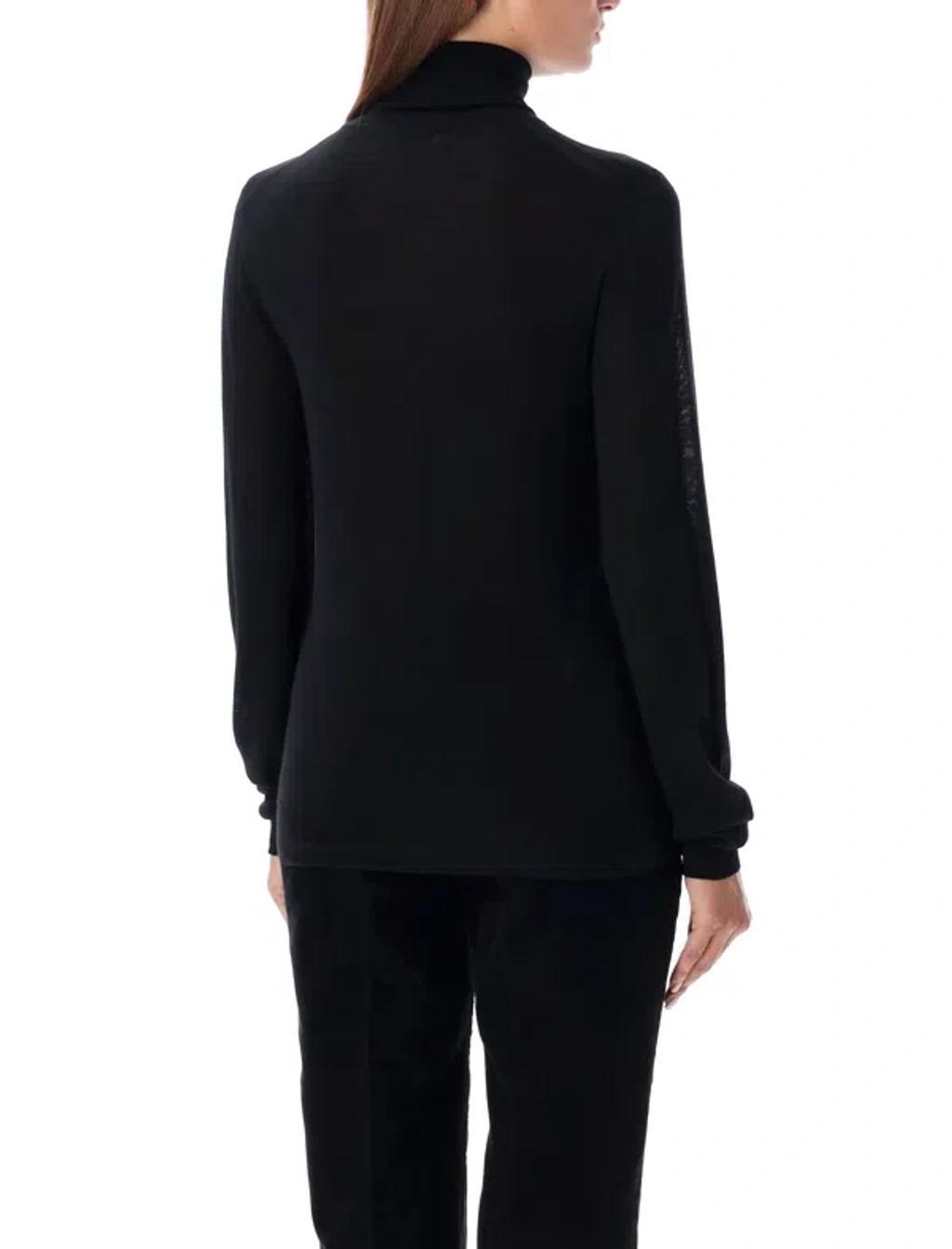 SAINT LAURENT Micro Cassandra Logo Highneck Sweater In Black Product Image