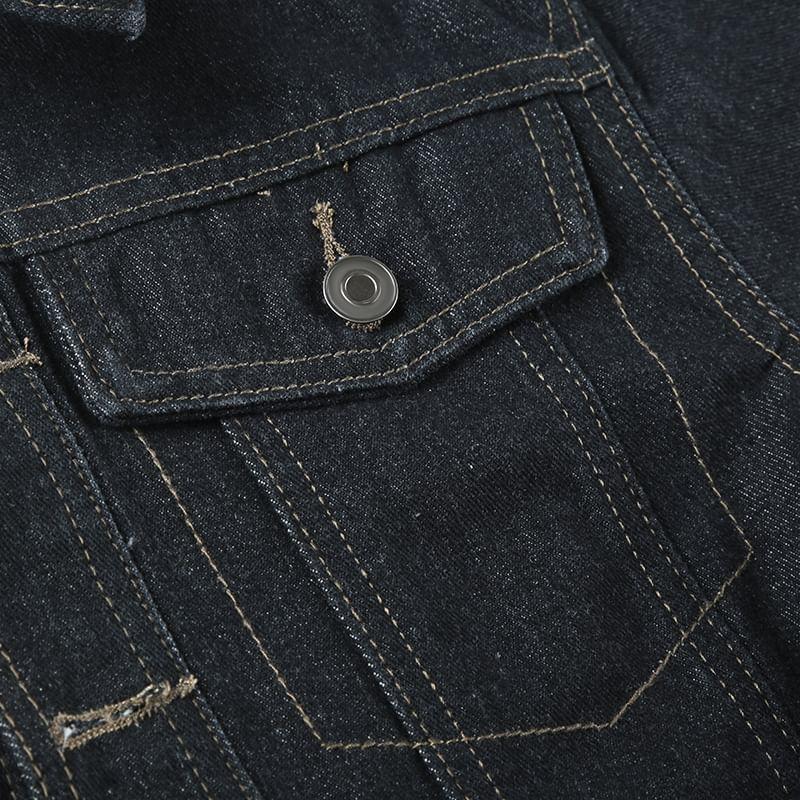 Pocket Detail Denim Cropped Single-Breasted Jacket Product Image