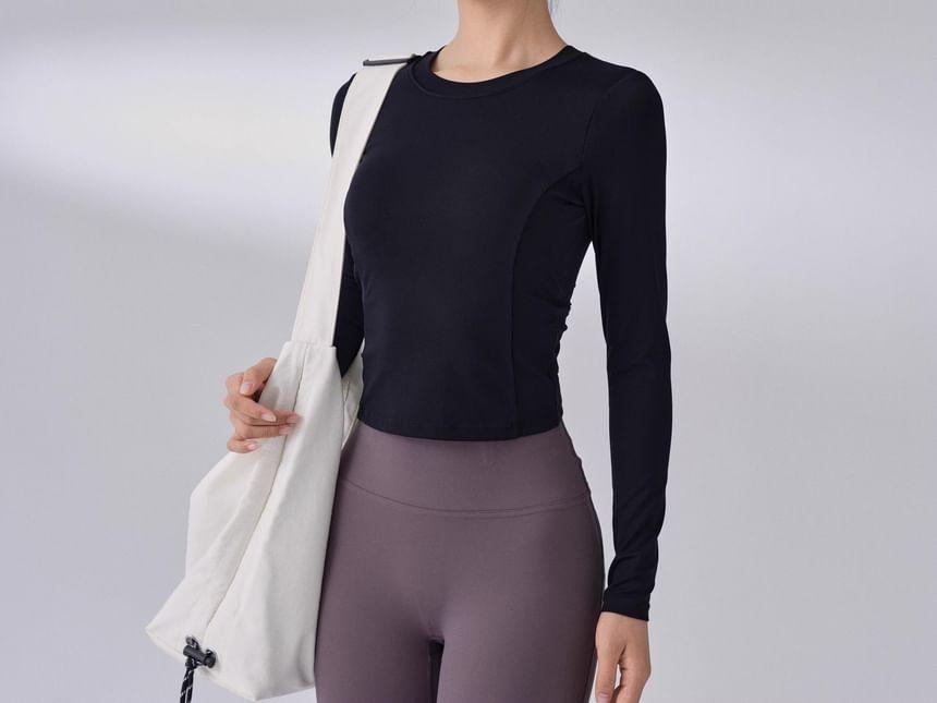 Long Sleeve Crew Neck Plain Cutout Sport Crop Top Product Image