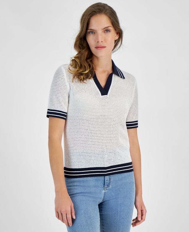 Nautica Jeans Womens Johnny-Collar Short-Sleeve Sweater - Brght Wh Product Image