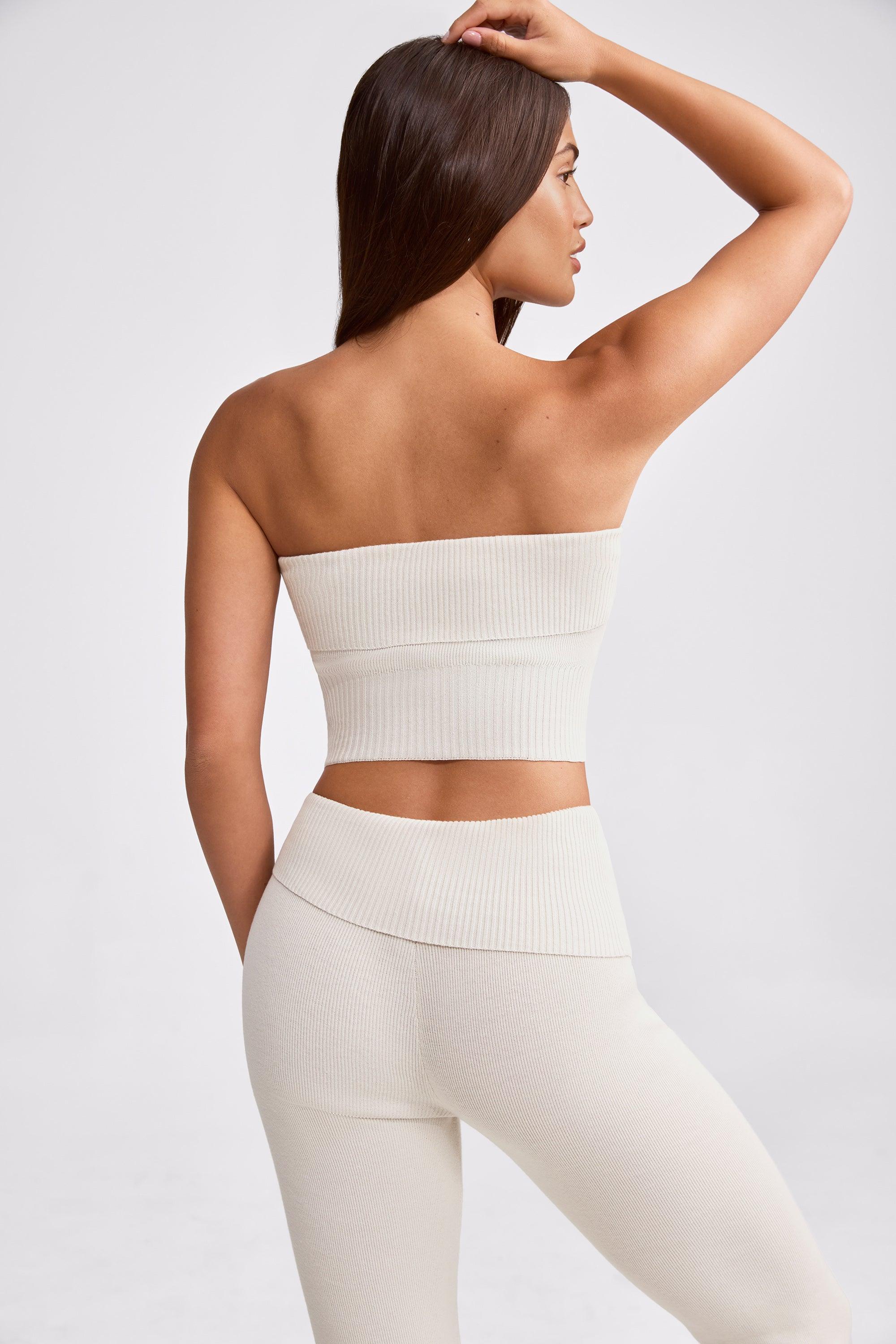 Bandeau Chunky Knit Crop Top in Cream Product Image