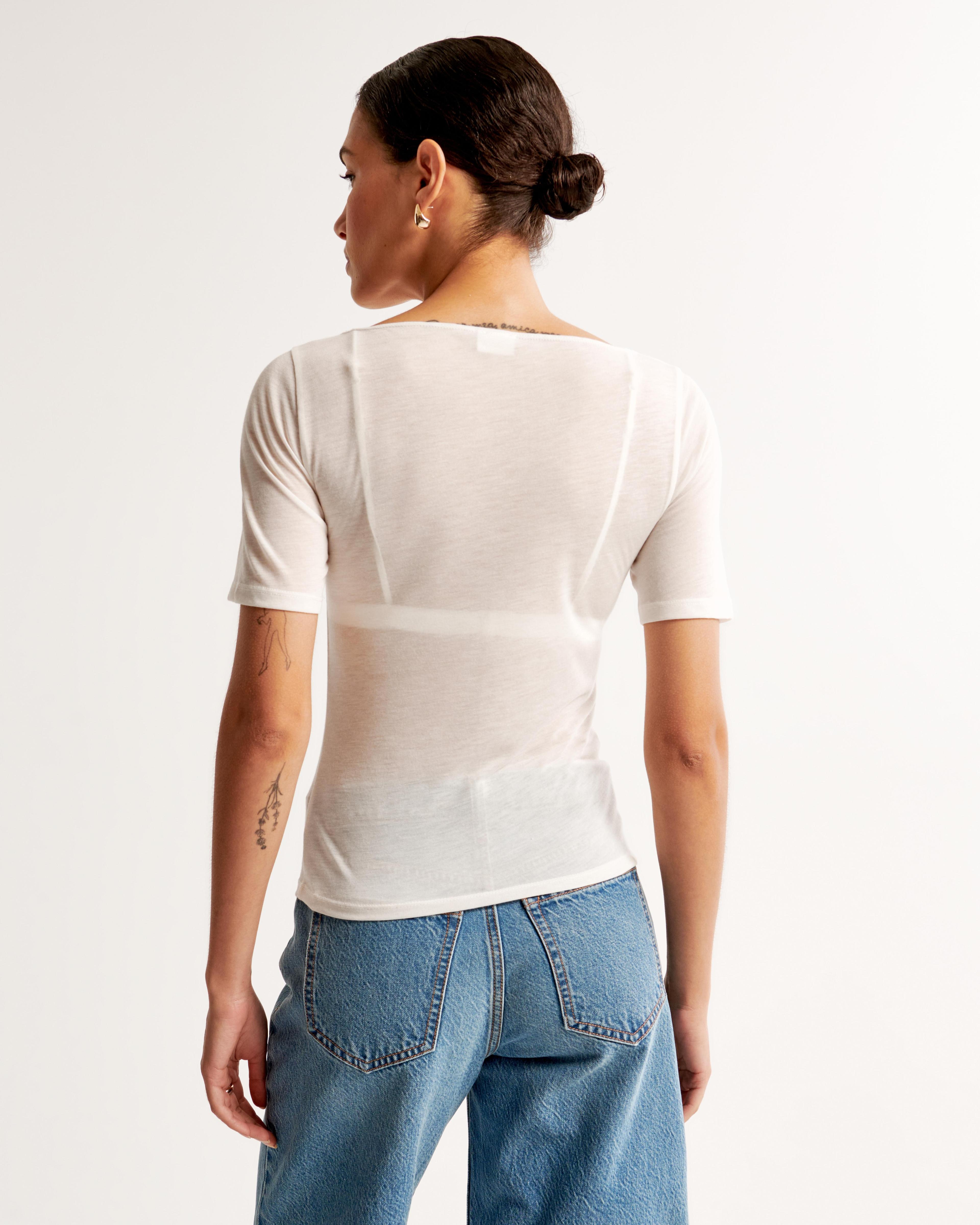 Sheer Half-Sleeve Slash Top Product Image