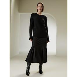 Merino Wool Ribbed Slit Cuff Sweater Product Image