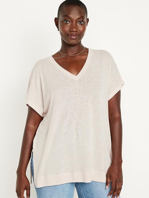 Oversized Linen-Blend Tunic T-Shirt Product Image