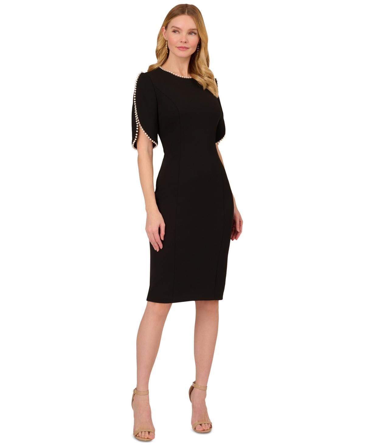 Women's Imitation Pearl-Trim Crepe Sheath Dress Product Image