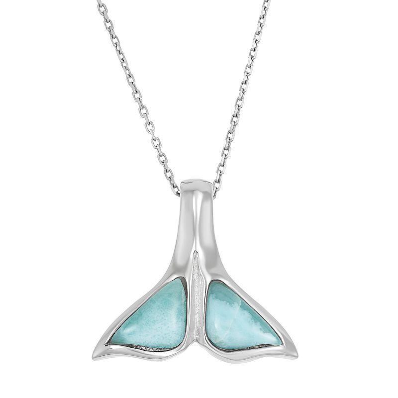 Larimar Sterling Silver Whale Tail Pendant Necklace, Womens Blue Product Image