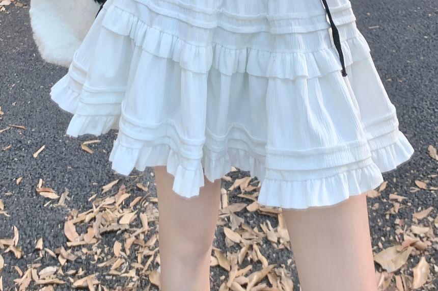 High Rise Plain Ruffle Mini A-Line Skirt Product Image