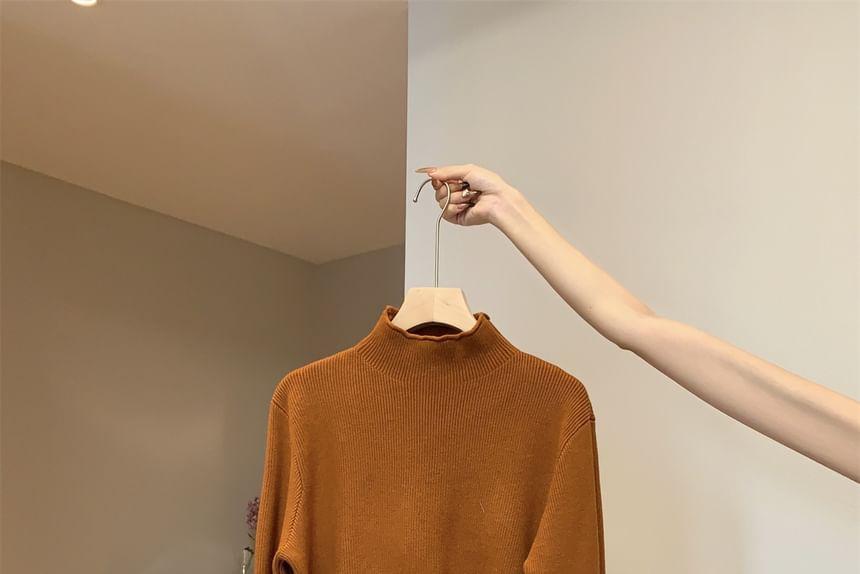 Mock Neck Plain Ribbed Sweater Product Image