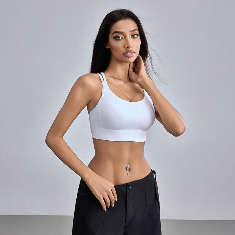 Spaghetti Strap Plain Sports Bra Product Image