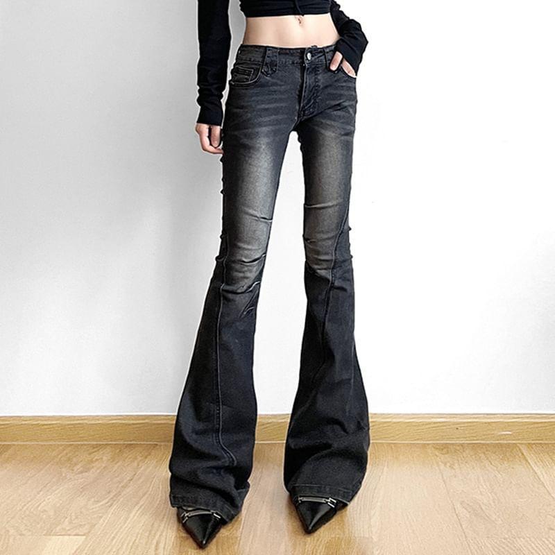 Mid Rise Washed Flared Jeans Product Image