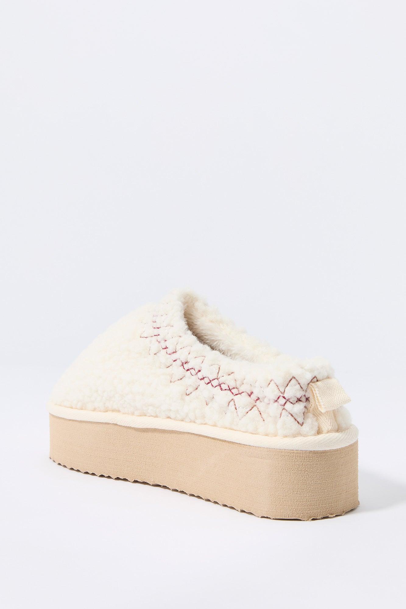 Faux Fur Embroidered Platform Slipper Bootie Female Product Image