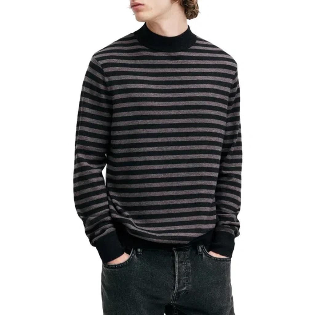 ALLSAINTS Andi Stripe Wool Blend Mock Neck Sweater In Charcoal/black Product Image