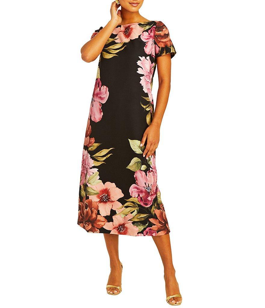 Mestiza New York Adria Stretch Crepe Floral Print Boat Neck Short Sleeve Midi Dress Product Image