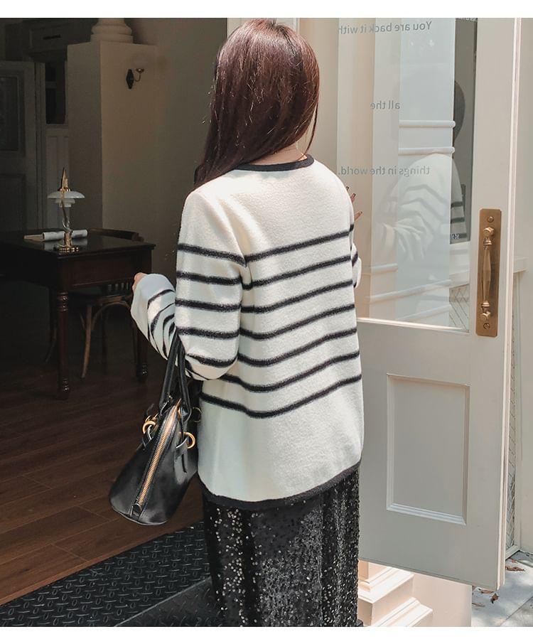 Striped  Button-Up Cardigan Product Image