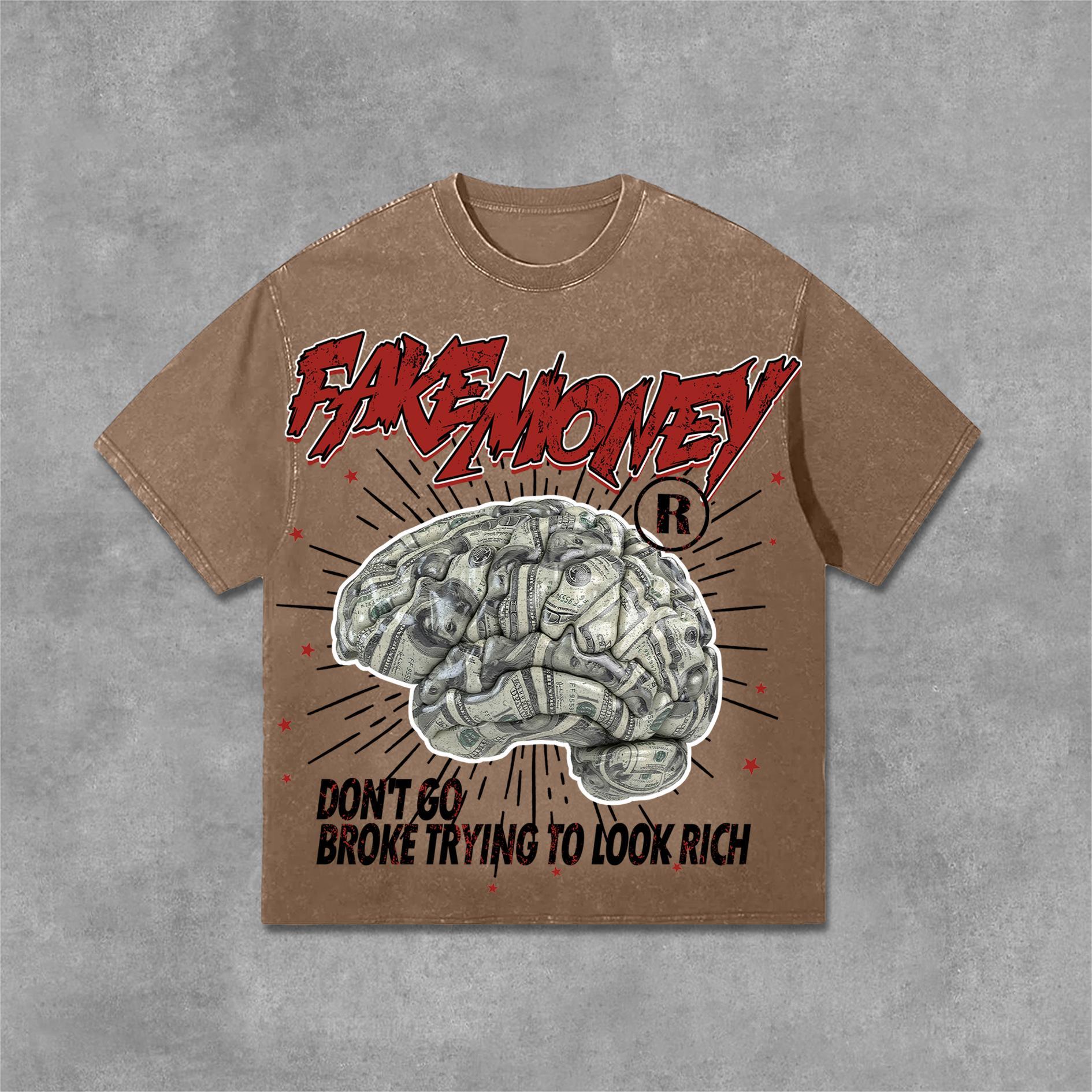 Sopula Don't Go Broke Trying To Look Rich Graphic Print Acid Washed T-Shirt Product Image