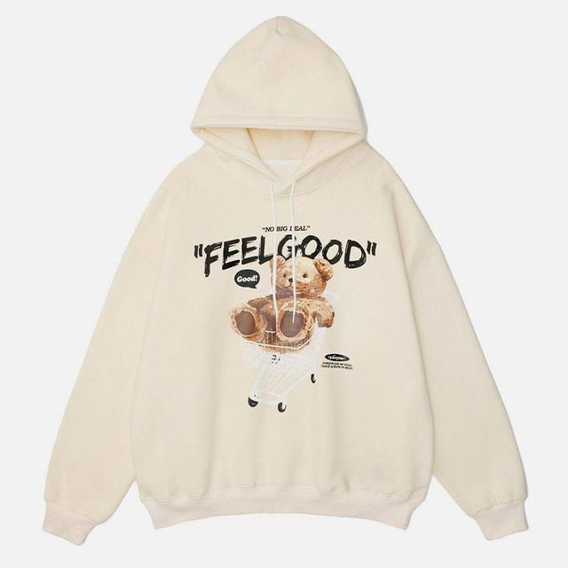 Feel Good Bear Graphic Print Pullover Hoodie Product Image