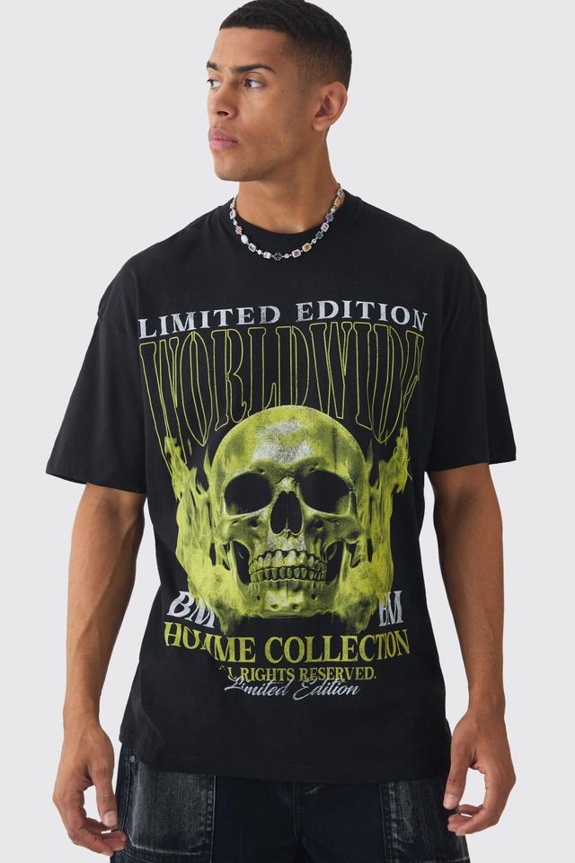 Oversized Worldwide Skull Print T-shirt | boohooMAN USA Product Image