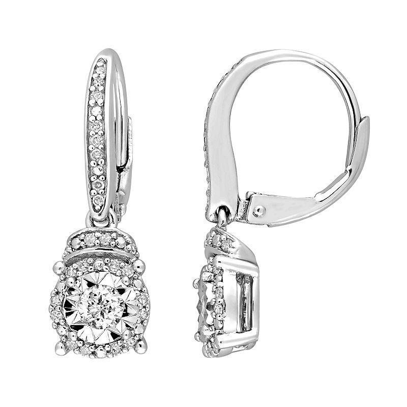 Stella Grace Sterling Silver 1/3 Carat T.W. Diamond Round Drop Leverback Earrings, Womens, White Product Image