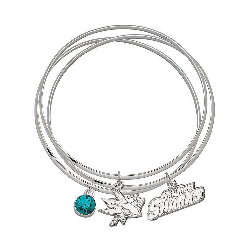 LogoArt San Jose Sharks Silver Tone Bangle Bracelet Set, Womens Product Image