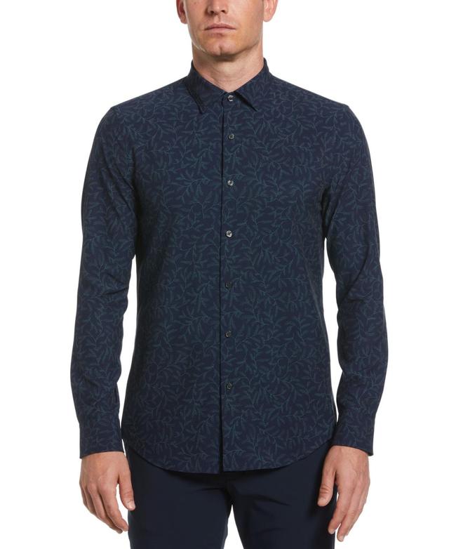 Perry Ellis Mens Slim-Fit Moisture-Wicking Performance Stretch Fern-Print Button-Down Shirt Product Image