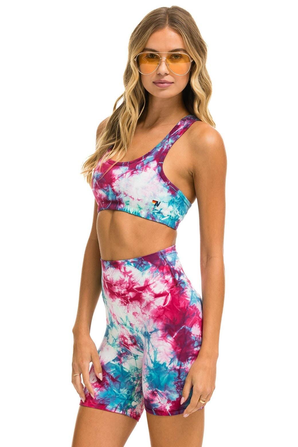 HAND DYED 6 INCH HI-RISE BIKER SHORT - TIE DYE TURQUOISE Female Product Image