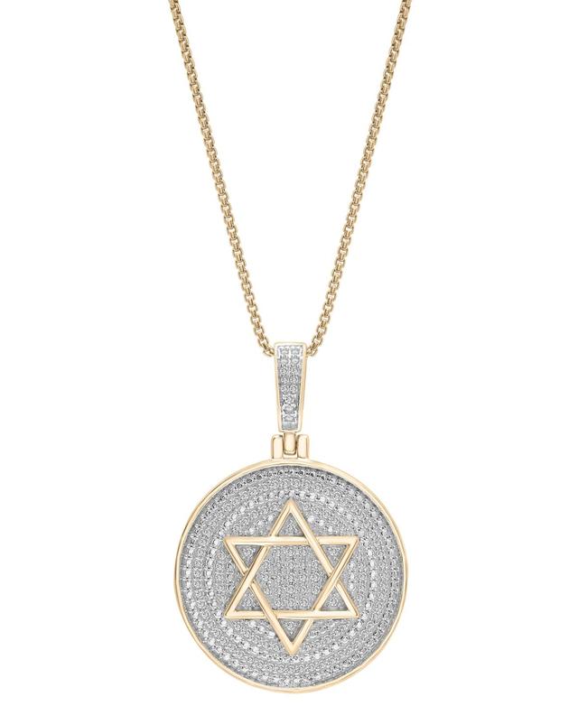 Mens Diamond Star of David Disc 22 Pendant Necklace (1/2 ct. t.w.) in 14k Gold-Plated Sterling Silver & Sterling Silver Product Image