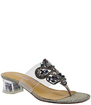 J. Renee Maribela Vinyl Rhinestone Embellished Bead Heel Thong Sandals Product Image