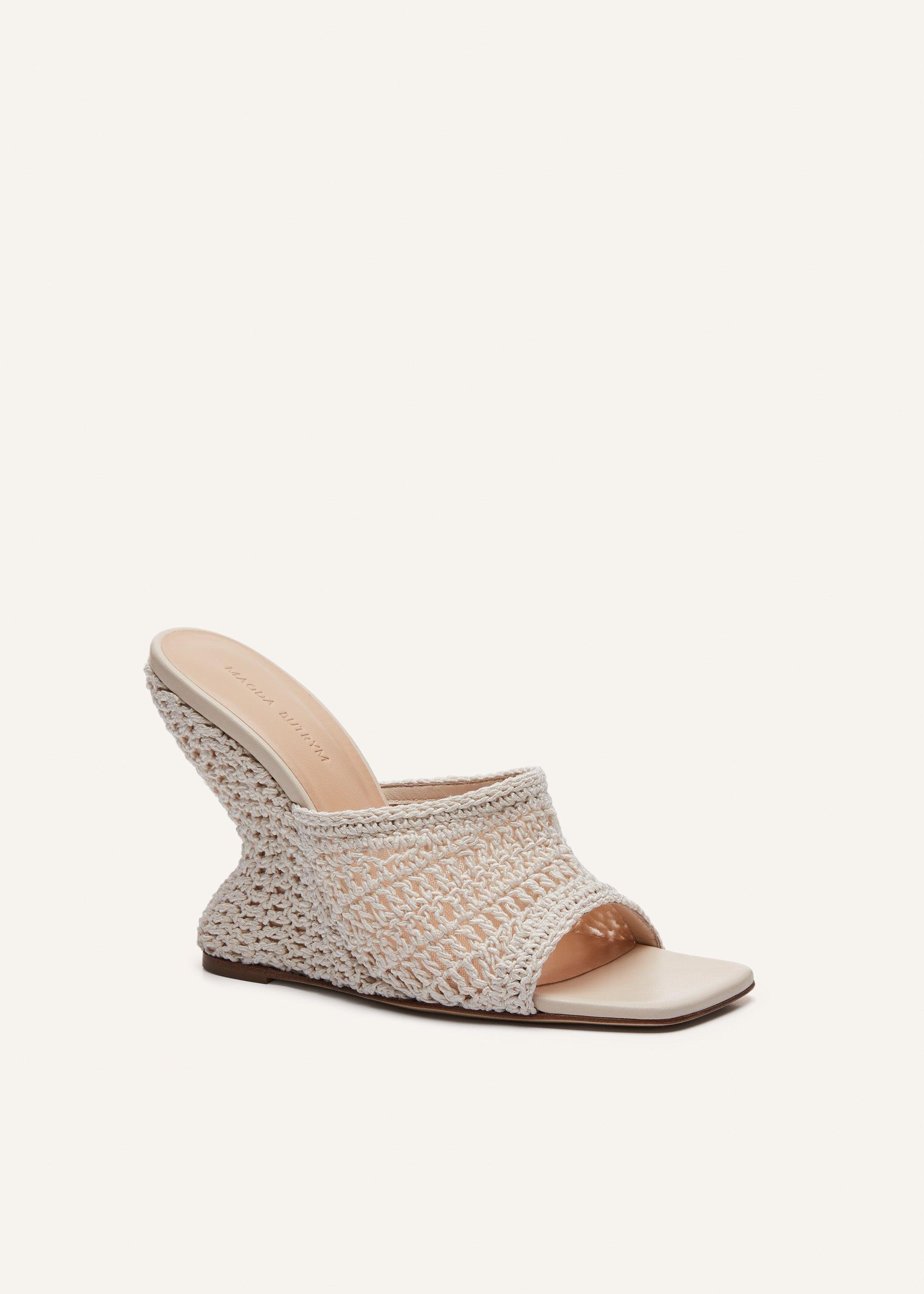 Inverted wedge mule in cream crochet Product Image