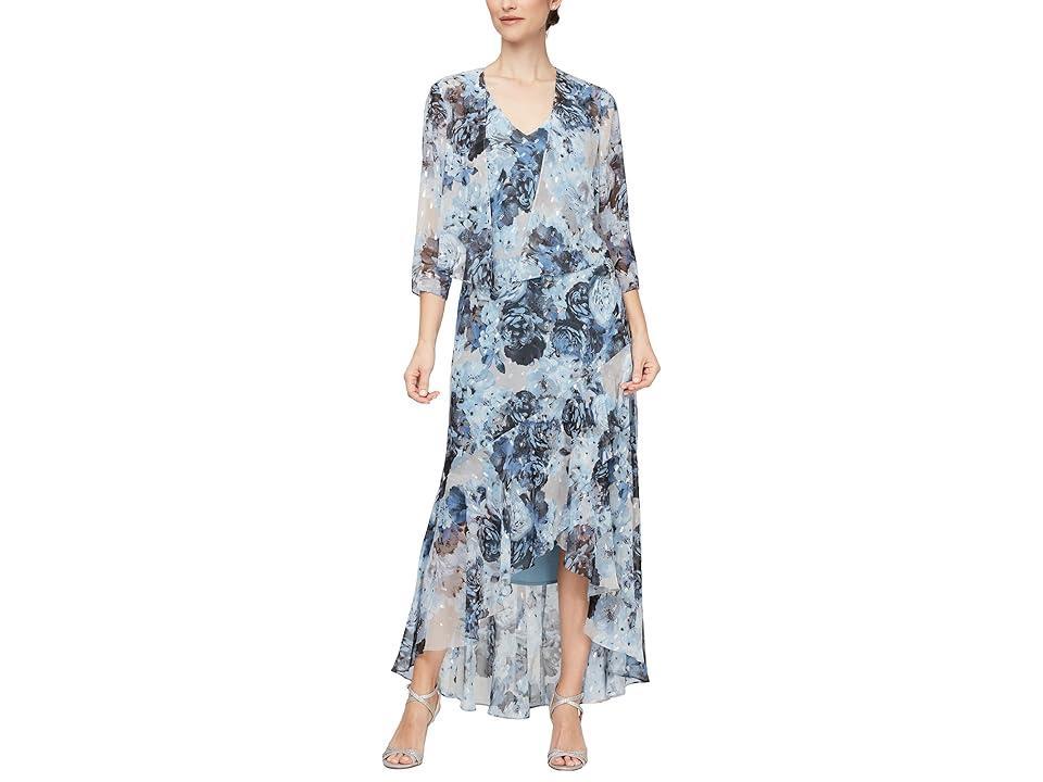 Alex Evenings Floral Metallic Dot Cocktail Midi Dress & Open Jacket Product Image