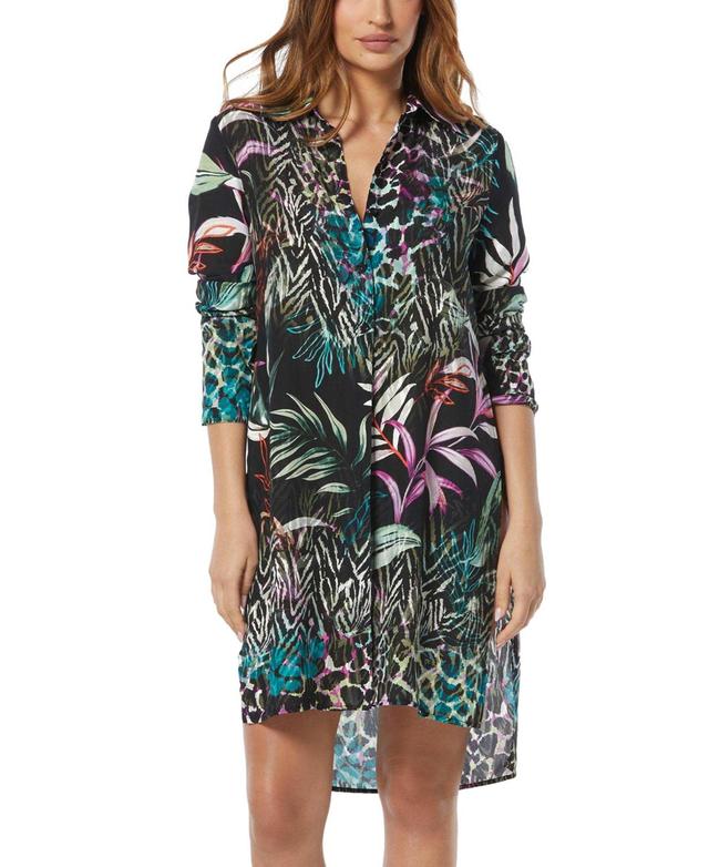 Carmen Marc Valvo Womens Printed Tie-Front Swim Cover-Up Shirt Product Image