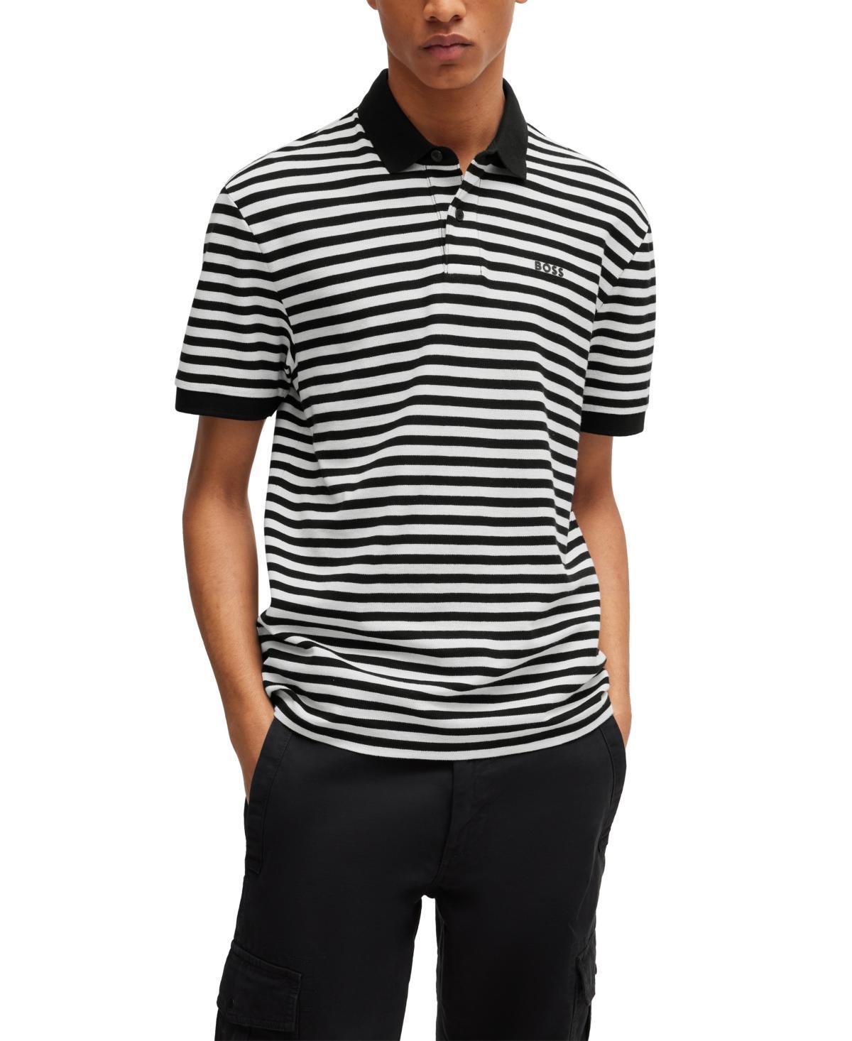 Mens Cotton Pique Polo Shirt with Horizontal Stripe Product Image