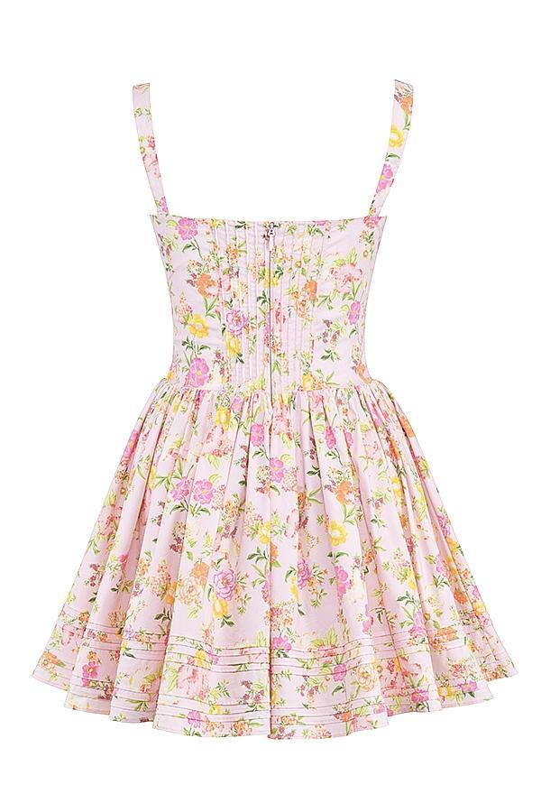 Natassia Pink Meadow Print Cotton Mini Dress Product Image