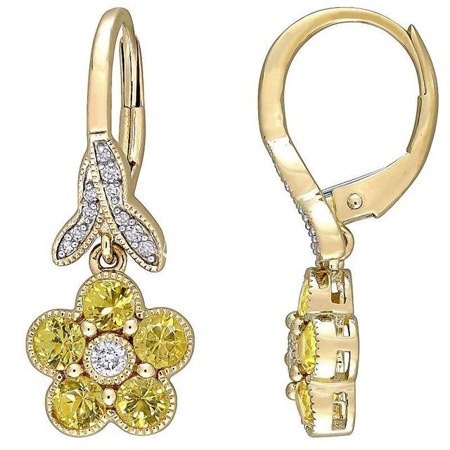 Stella Grace 10K Gold Yellow Sapphire & 1/7 Carat T.W. Diamond Flower Earrings, Womens, 14k Gold Product Image