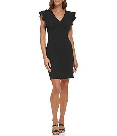 DKNY by Donna Karan Stretch V-Neck Short Flutter Sleeve Sheath Dress Product Image