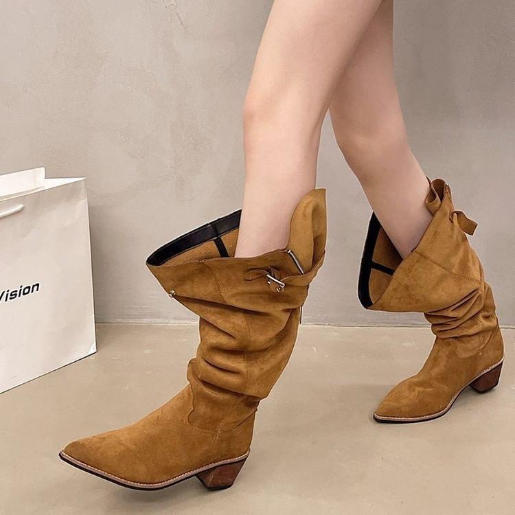 Block Heel Plain Tall Boots Product Image