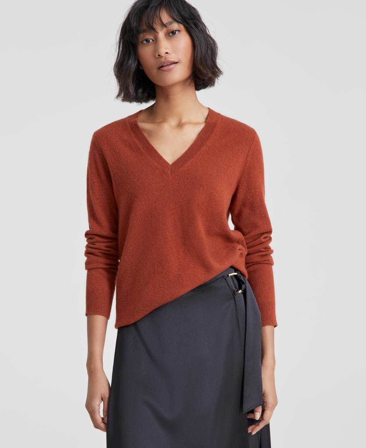 Charter Club 100% Cashmere Womens V-Neck Long-Sleeve Sweater, Regular & Petites, Created for Macys Product Image