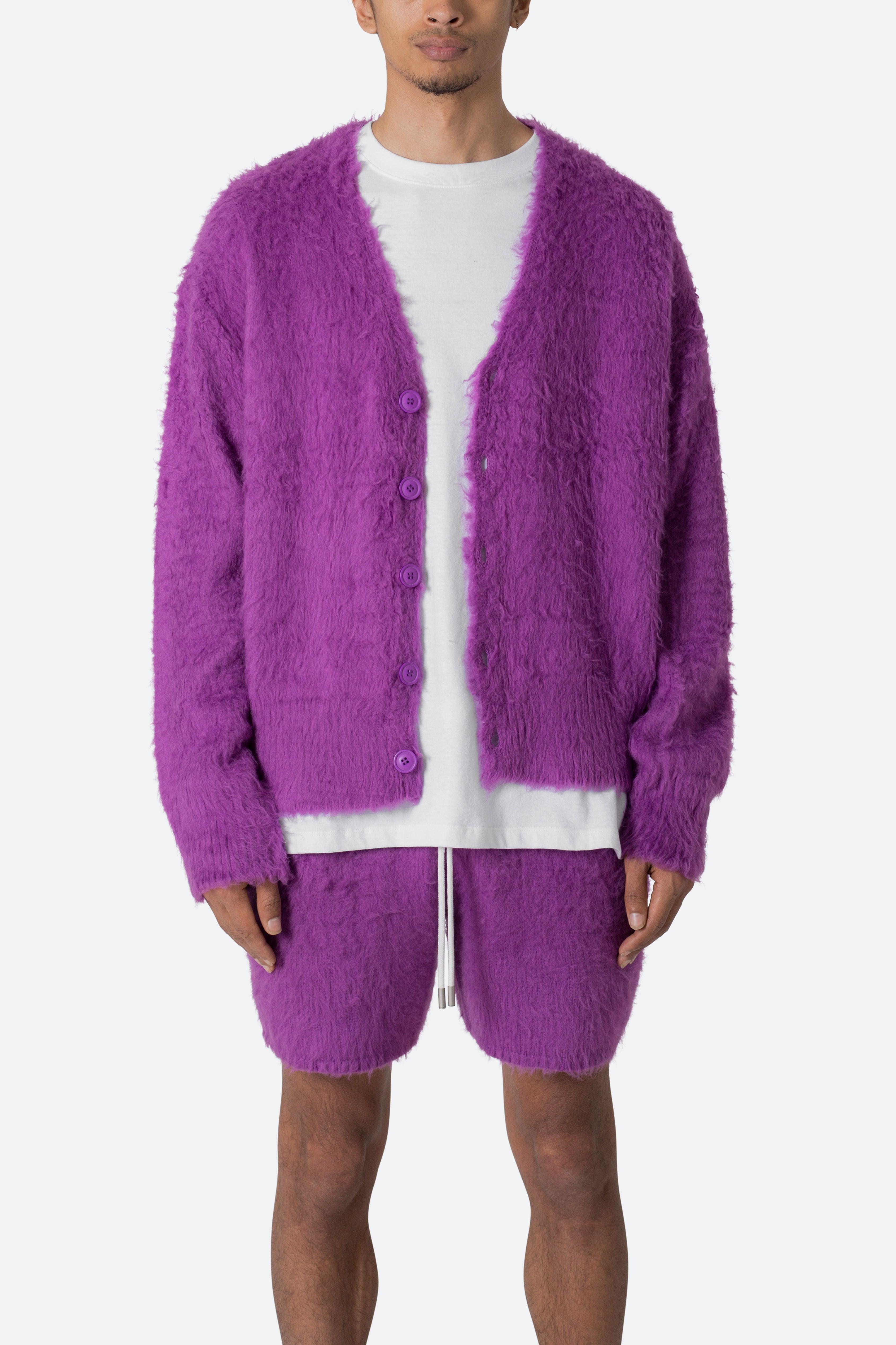 Fuzzy Cardigan Sweater - Purple Product Image