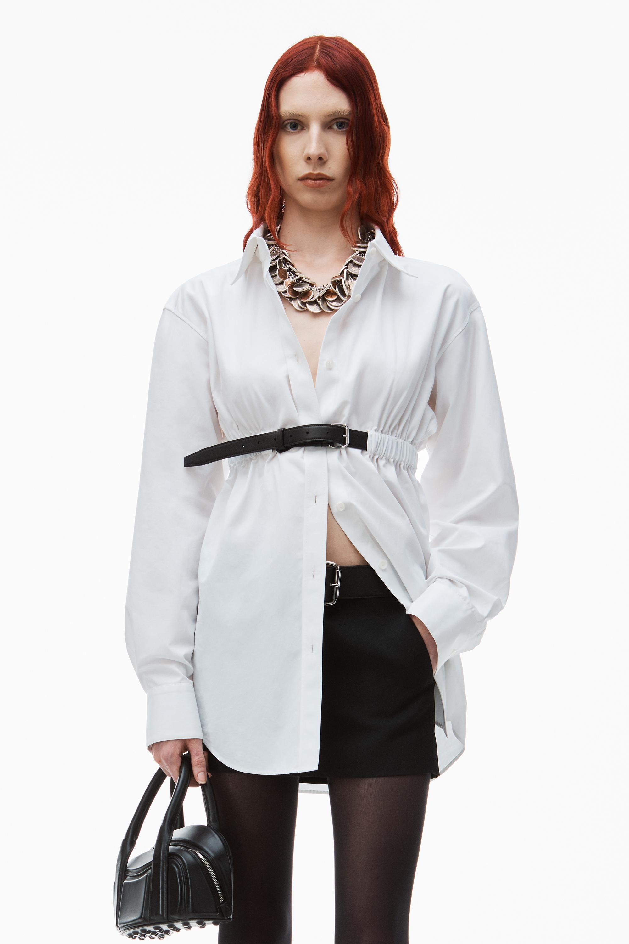 Button Down Belted Tunic In Cotton Product Image