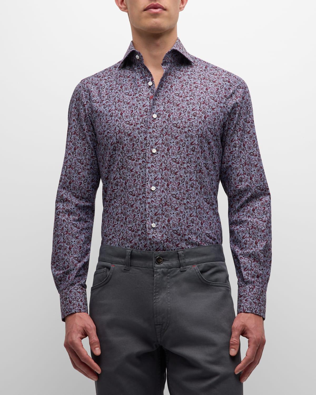 Mens Cotton Floral Sport Shirt Product Image