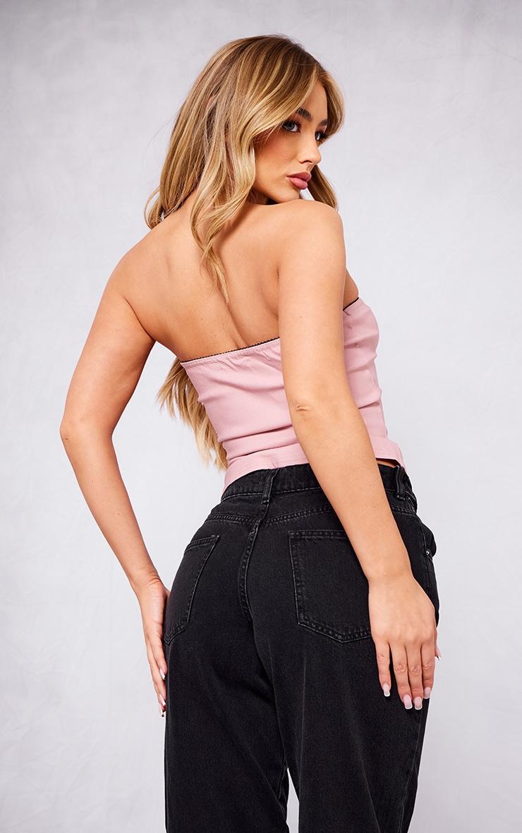 Dusty Pink Stretch Woven Small Bow Detail Tube Top Product Image