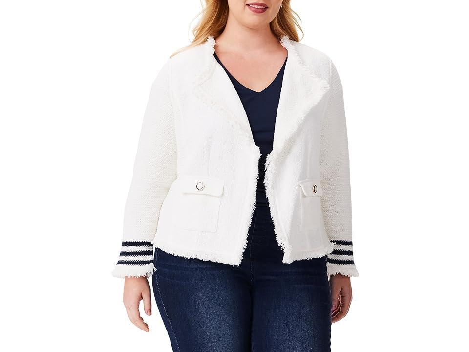 NIC+ZOE Plus Size Subtle Stripe Fringe Mix Knit Jacket (Cream ) Women's Jacket Product Image