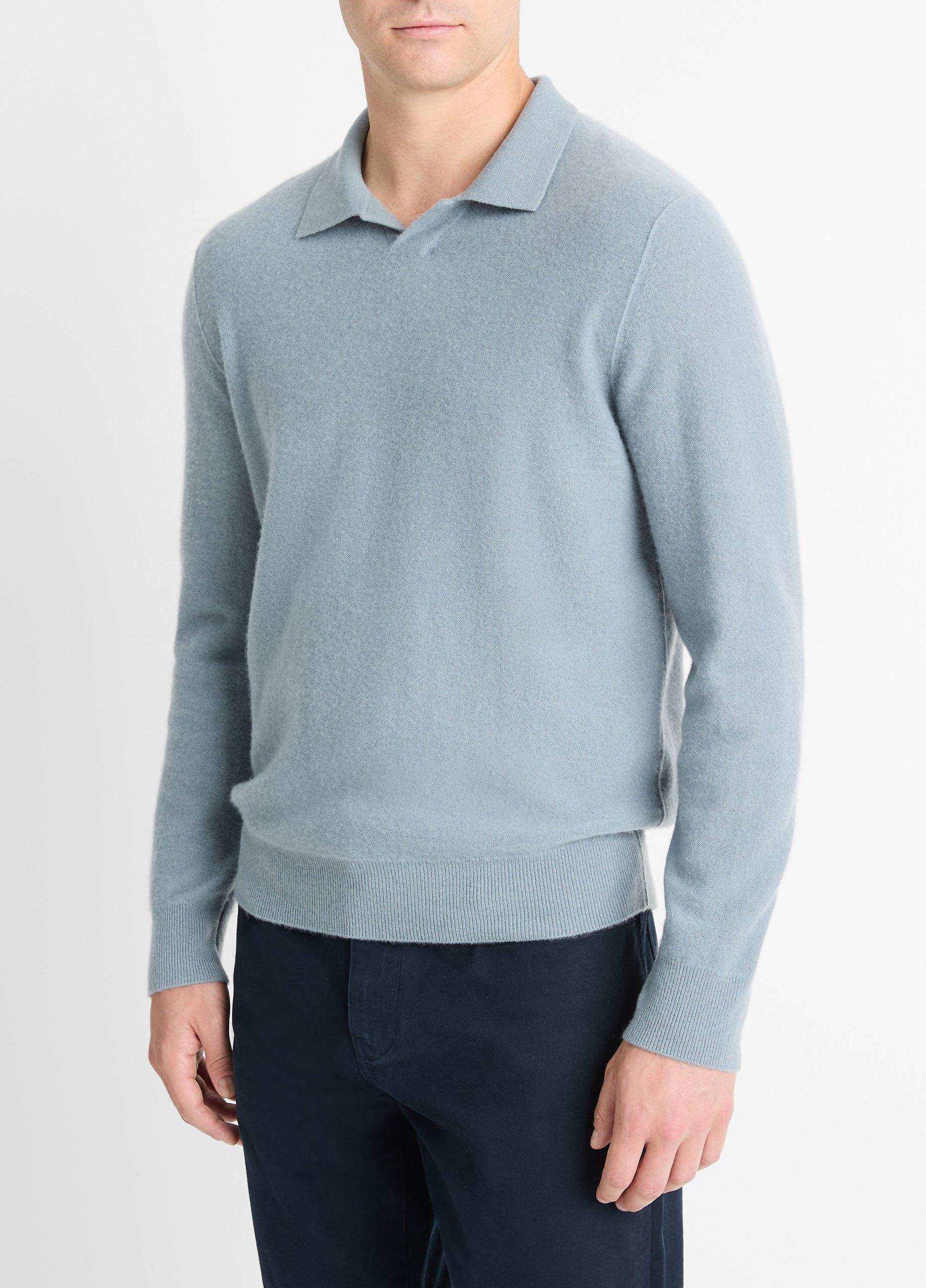 Mens Plush Cashmere Johnny-Collar Polo, Light Blue Spruce, Size L Vince Product Image