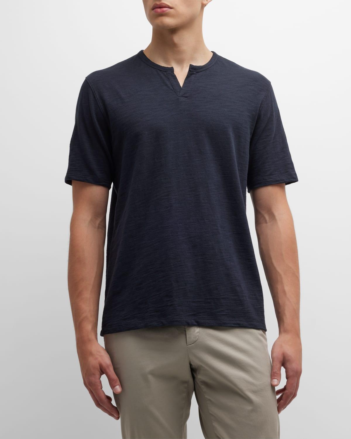 Men's Split-Neck Slub Cotton T-Shirt Product Image