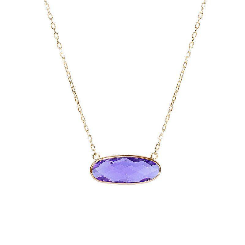 14k Jewelmak Yellow Gold Amethyst Oval Bezel Necklace, Womens 14k Gold Product Image