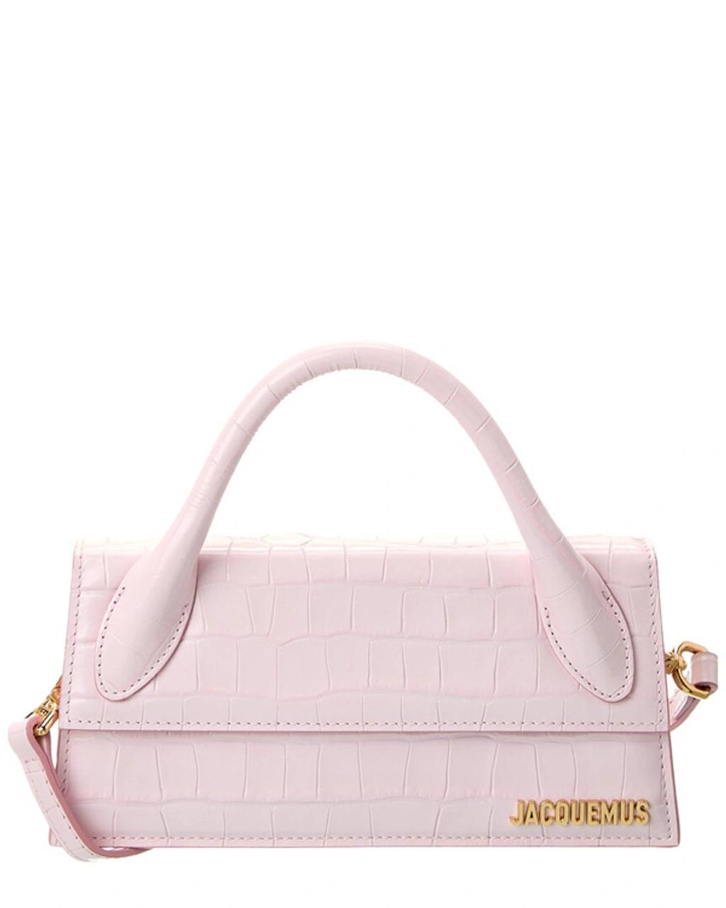 JACQUEMUS Le Chiquito Moyen Croc Embossed Leather Bag In White Product Image