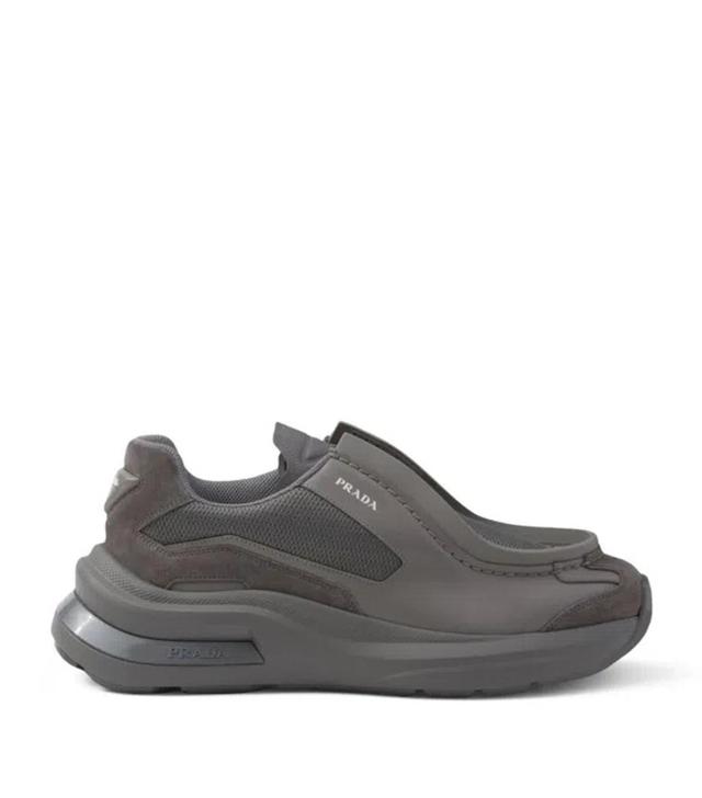 PRADA Systeme Brushed Leather Sneakers With Bike Fabric And Suede Elements In Grey Product Image