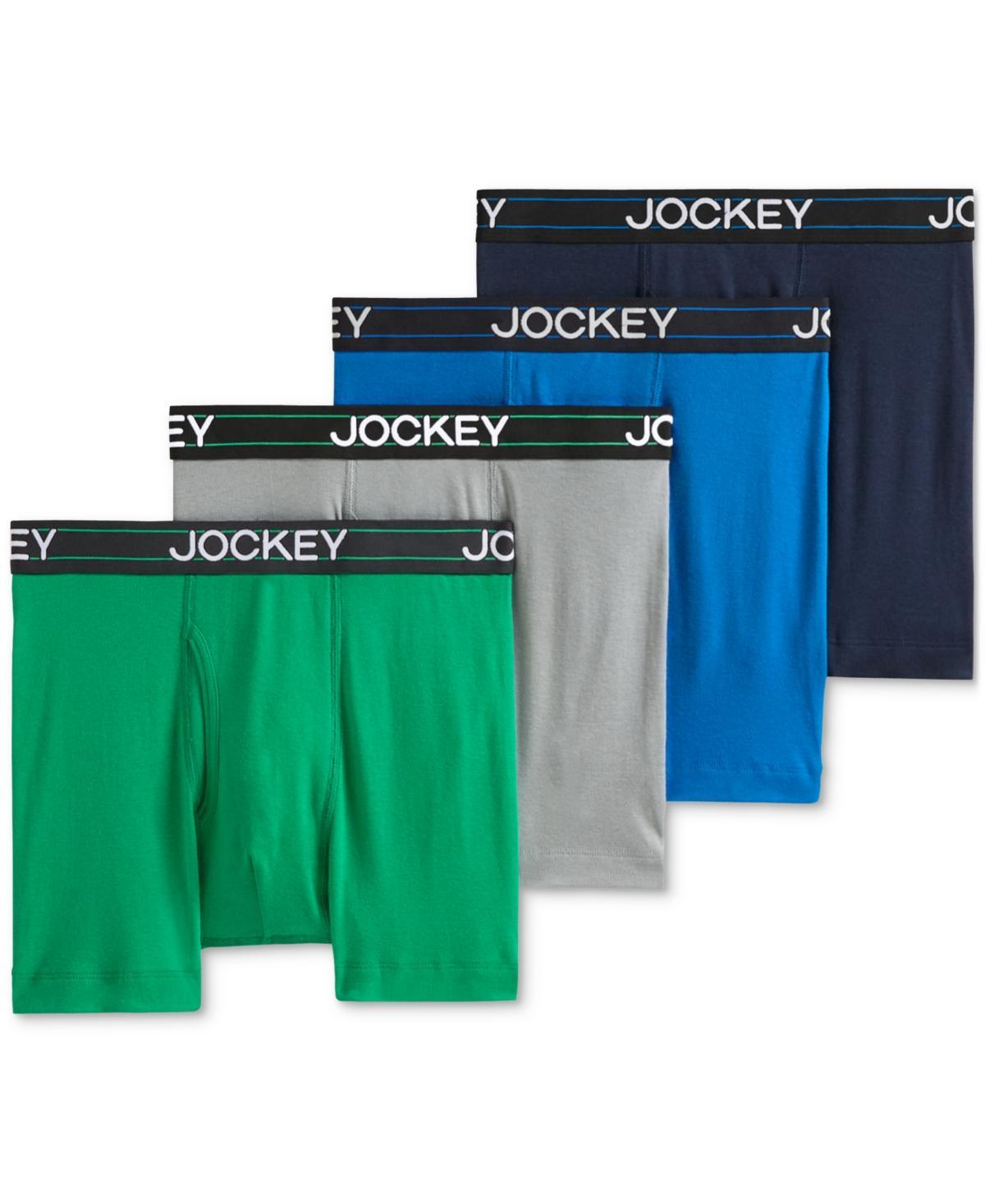 Mens Jockey 4-Pack Cotton Blend Boxer Brief Plum Blue Blue Product Image