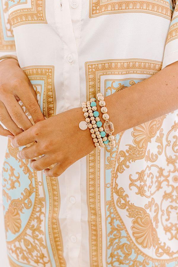 All The Glam Stretch Bracelet Set in Turquoise Product Image