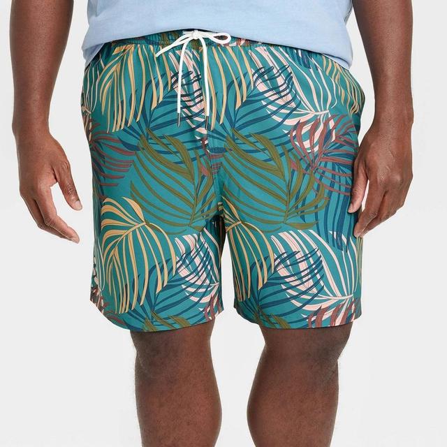 Mens Big & Tall Leaf Print 7 Regular Fit Swim Shorts - Goodfellow & Co Blue 2XL Product Image