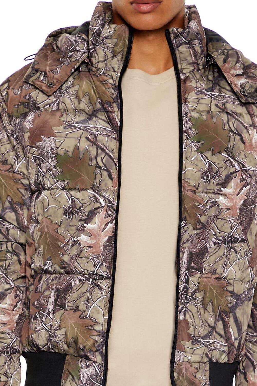 Hooded Leaf Print Puffer Jacket | Forever 21 Product Image